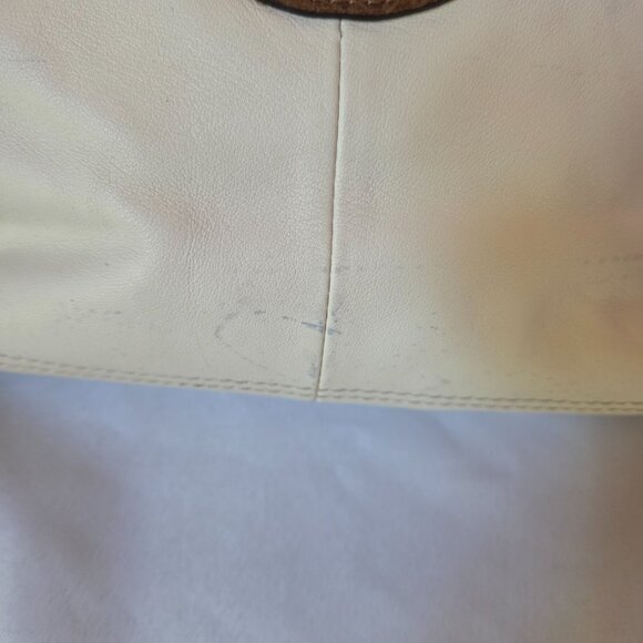 Coach Leather Purse | Cream & Brown Snake-Embossed Trim | Silver Hardware - Picture 12 of 13